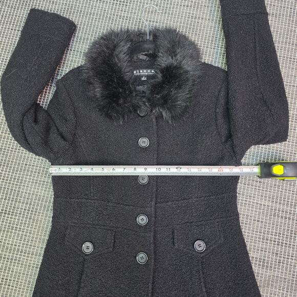 Vintage Giacca Black Pea Coat with Faux Fur Collar M - Picture 8 of 14